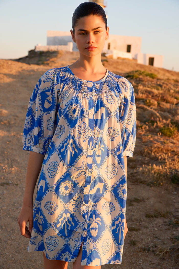 Embroidered Button Mini- Asterias Blue
