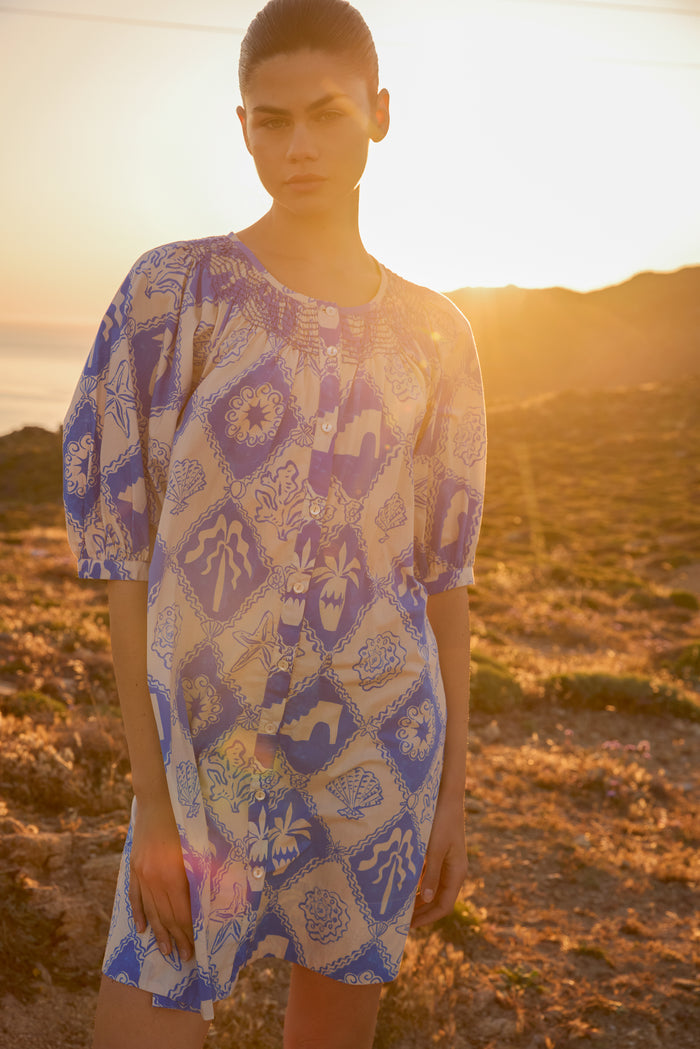 Embroidered Button Mini- Asterias Blue
