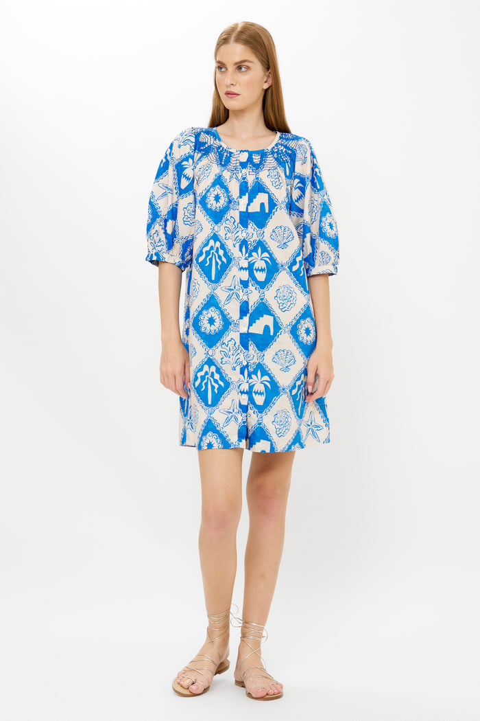 Embroidered Button Mini- Asterias Blue