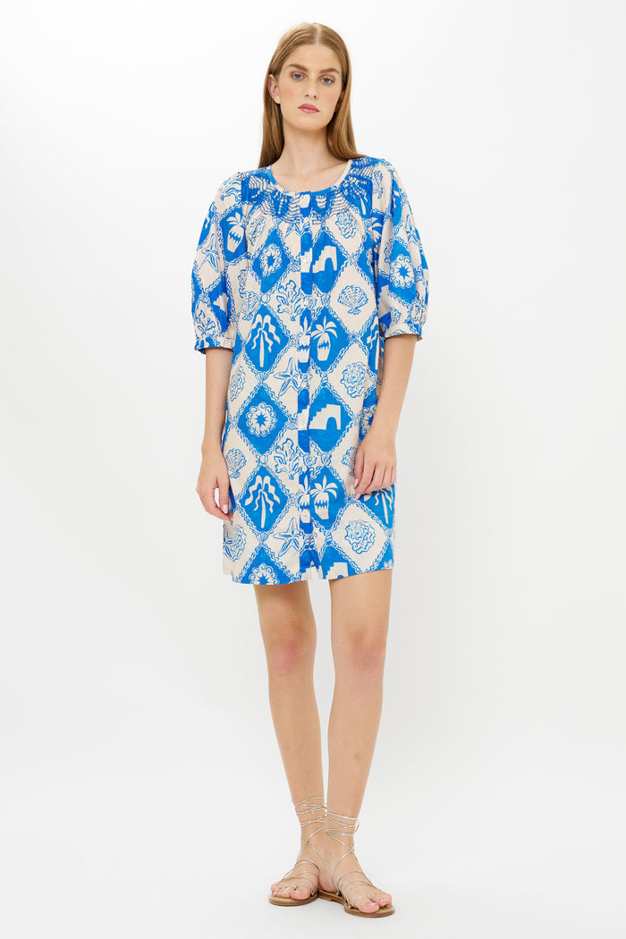 Embroidered Button Mini- Asterias Blue