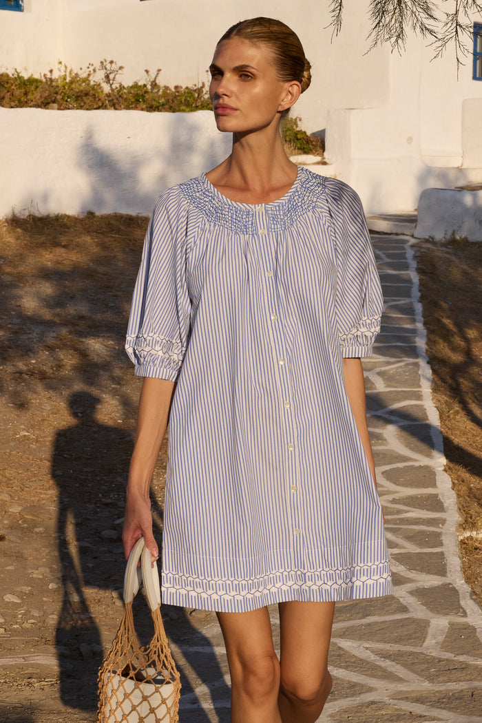 Embroidered Button Mini- Sconset Blue
