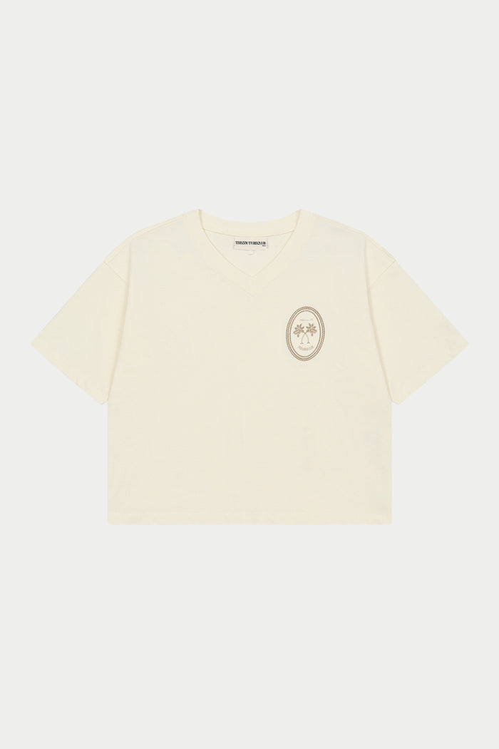 EMBROIDERED PALM GRAPHIC BOXY T-SHIRT - OFF WHITE