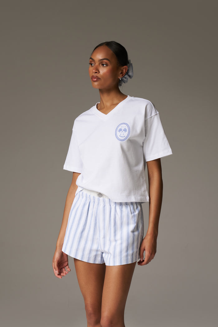 EMBROIDERED PALM GRAPHIC BOXY T-SHIRT - WHITE