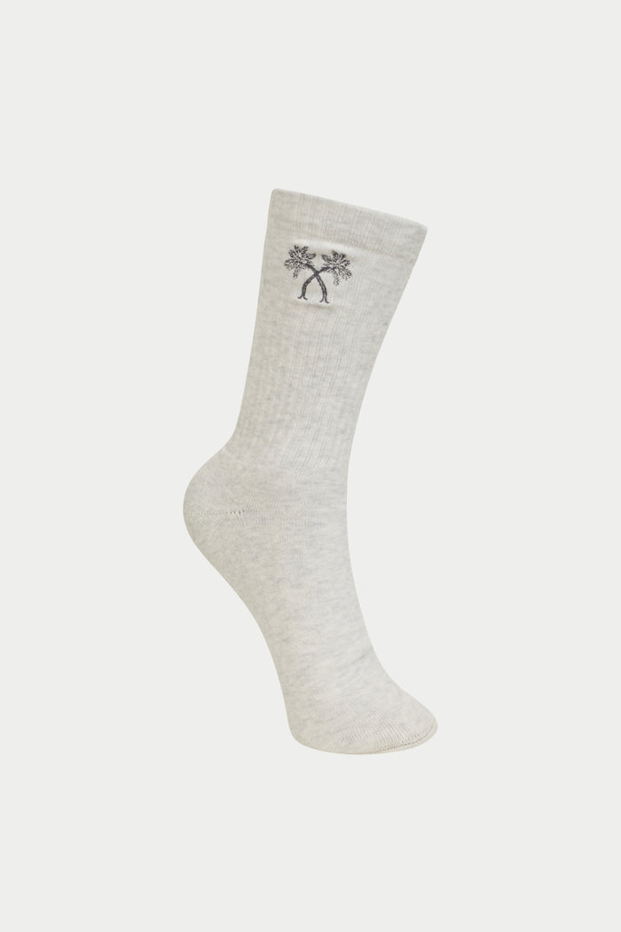 EMBROIDERED PALM SPORTS SOCKS - GREY MARL