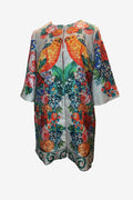 Englelina Parrot and Botanical Faux Tapestry  Coat