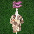 ENTRO Floral Puff Sleeve Top With V Neck In Mocha PLUS Sizes