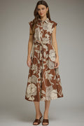 Entro Floral Sleeveless Midi Dress In Brown