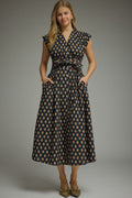 ENTRO Geo Print Sleeveless Midi Dress In Black