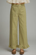 ENTRO Gingham Pants With Ruffle Hem In Olive