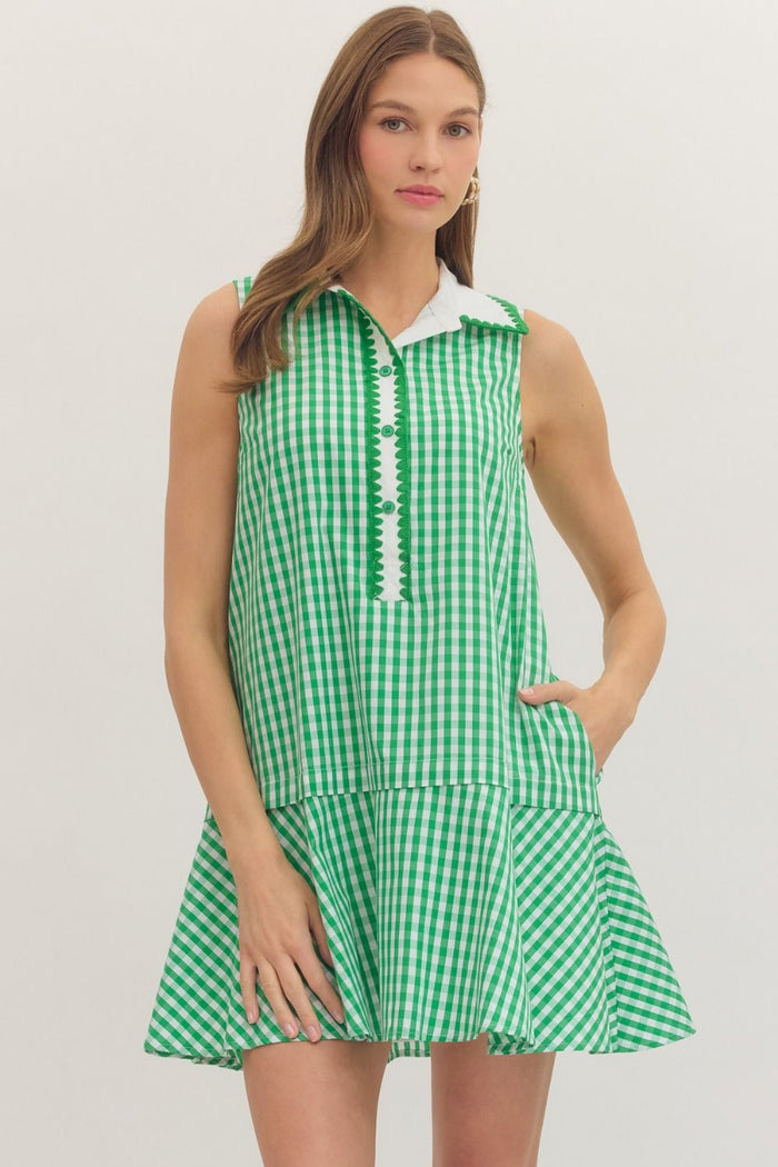 ENTRO Gingham Sleeveless Mini Dress In Green *FINAL SALE*