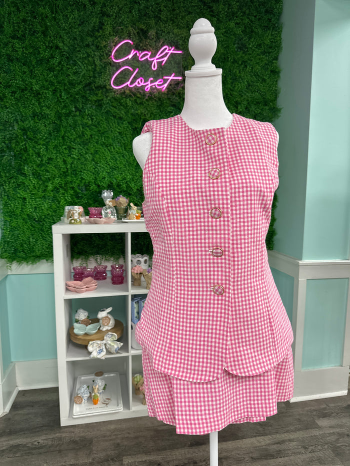ENTRO Gingham Sleeveless Romper In Pink *Final Sale*