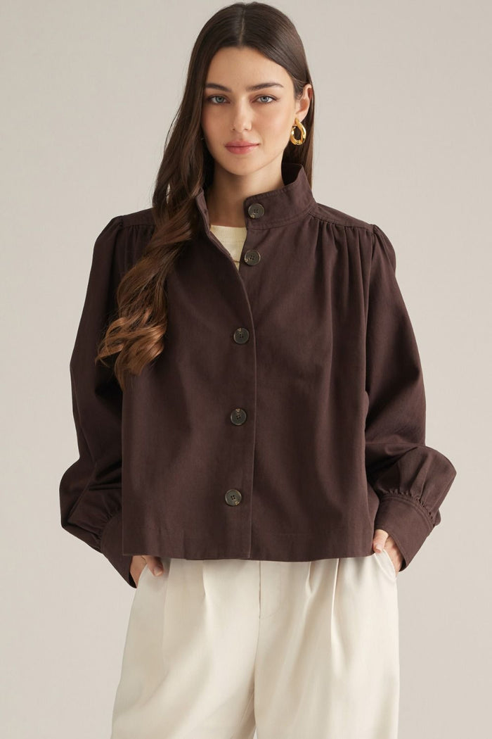 ENTRO Jacket With Stand Collar In Brown
