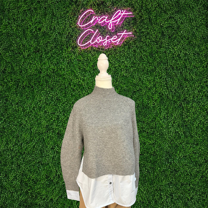 ENTRO Long Sleeve Sweater Combo Top In Heather Grey