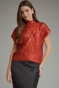 ENTRO Metallic Cap Sleeve Sweater In Red