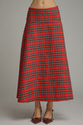 ENTRO Plaid Midi Skirt In Red