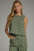 ENTRO Polka Dot Button Up Top In Olive