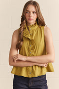 ENTRO Ruffle Collar Peplum Top In Martini Olive