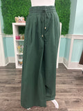 ENTRO Solid Drawstring Pant In Forest