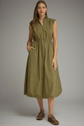 ENTRO Solid Midi Dress In Olive