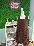 ENTRO Solid Mini Dress With Openwork Overlay In Brown