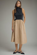 ENTRO Solid Sleeveless Mock Neck Midi Dress In Black