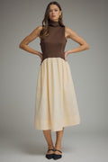 ENTRO Solid Sleeveless Mock Neck Midi Dress In Brown