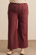 ENTRO Solid Wide Leg Pant With Scalloped Accent In Burgundy PLUS Sizes