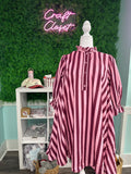 ENTRO Striped 3/4 Puff Sleeve Mini Dress In Pink Wine PLUS Size