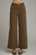 ENTRO Wide Leg Pant With Horsebit Detail In Brown