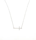 Silver sideways cross necklace.