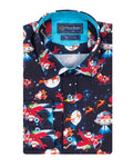 Festive Santa Space Adventure Print Shirt with Matching Handkerchief-Makrom
