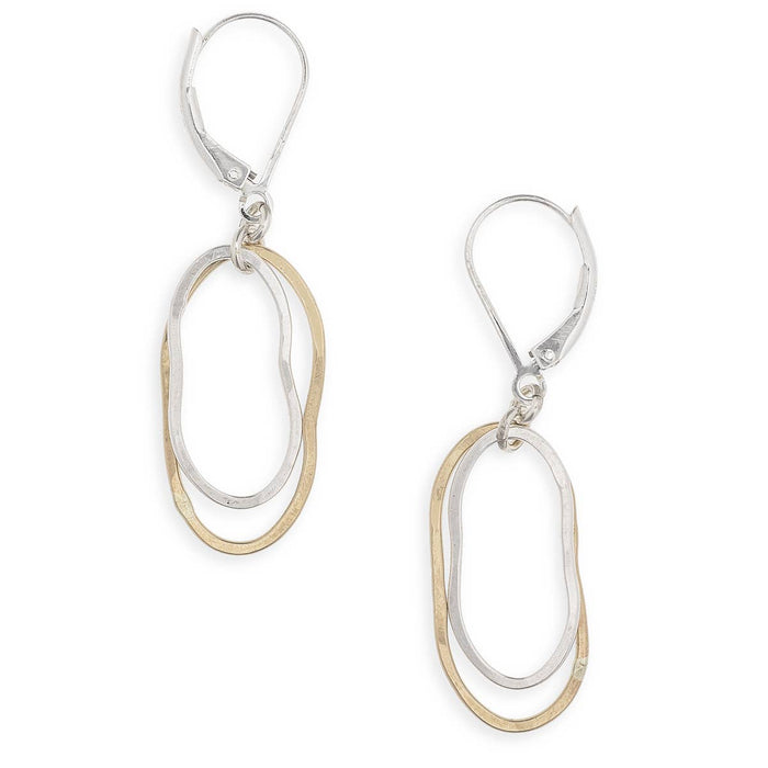 Flame Earrings, Gold and Silver Dainty Oval Hammered Dangle