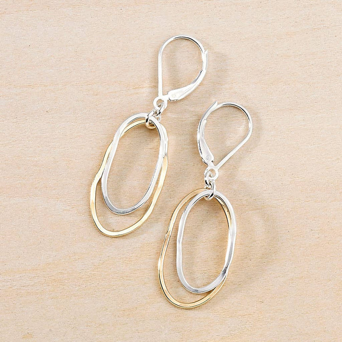 Flame Earrings, Gold and Silver Dainty Oval Hammered Dangle