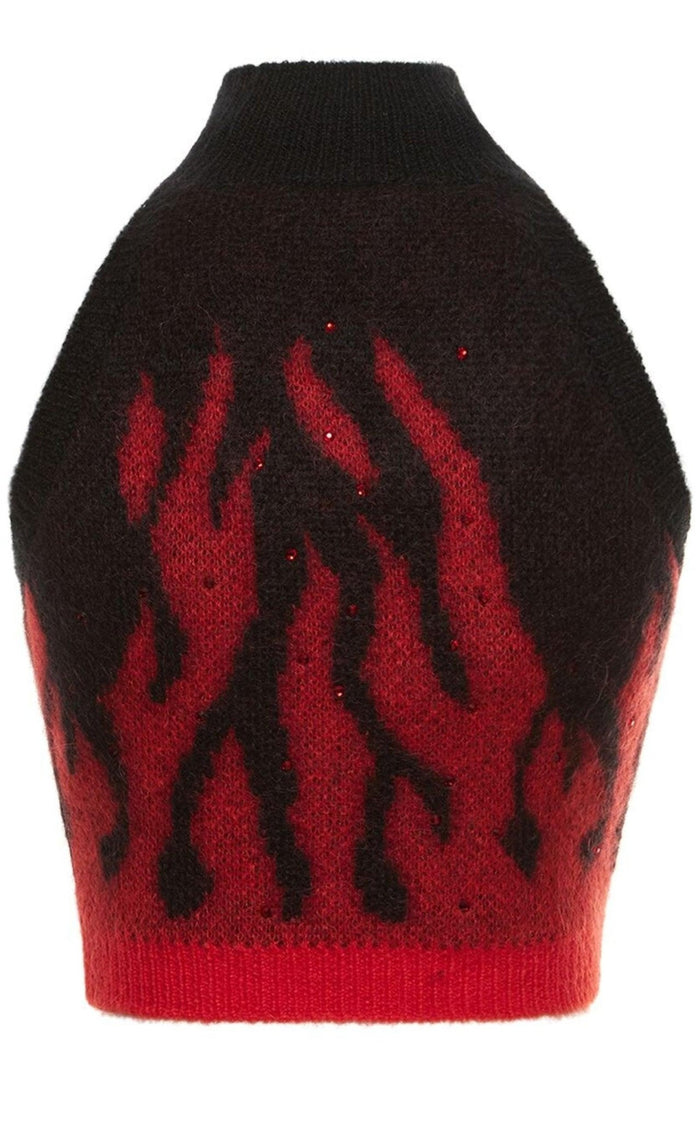 Alessandra Rich Flames Jacquard Knit Crop Top - Runway Catalog