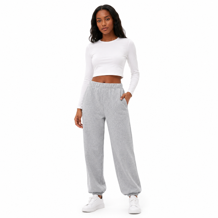 Fleece lined pants for women in gray with high waist, straight leg fit and soft warm interior for everyday winter outfits now