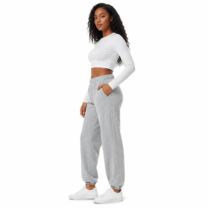 Soft fleece lined trousers for women in gray, designed for cooler days, errands, coffee plans and relaxed office outfits now.