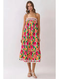 Floral Border Print Tie Strap Midi Dress FINAL SALE