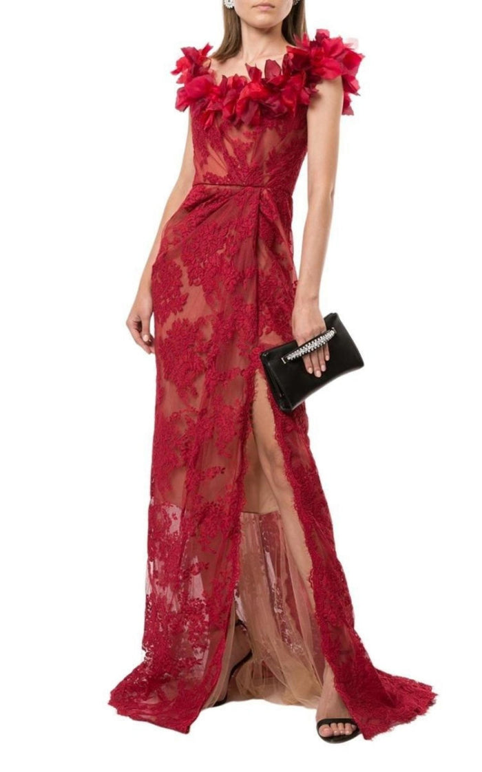 Marchesa Floral Lace Off - The - Shoulder Gown - Runway Catalog