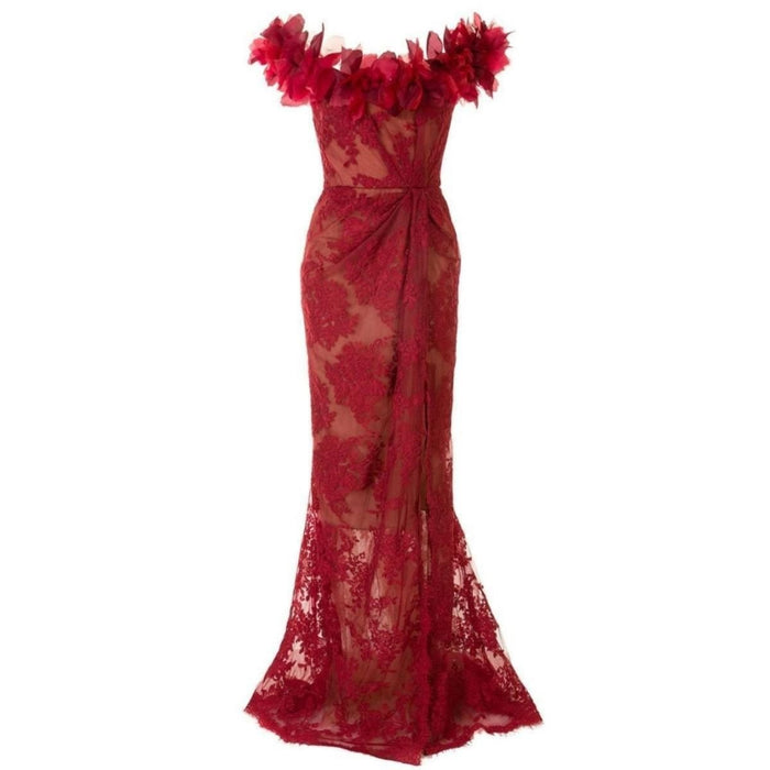 Marchesa Floral Lace Off - The - Shoulder Gown - Runway Catalog
