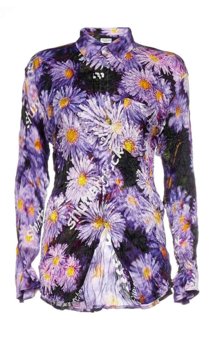 Balenciaga Floral Printed Crinkled Effect Silk Shirt - Runway Catalog