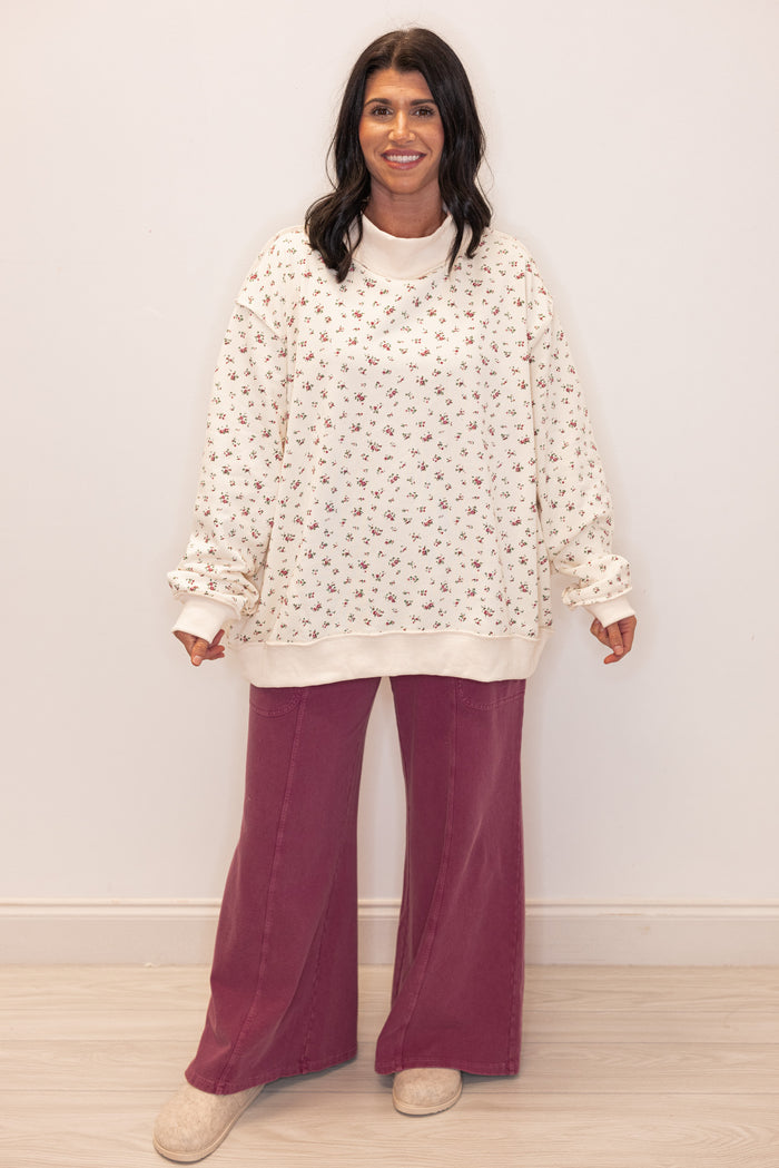 Floral Printed Mock Neck Sweatshirt