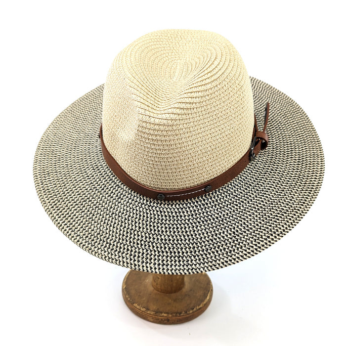Folding Panama Style Travel Sun Hat - Mottled/Natural with Belt (61cm)