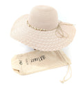 Folding Wide Brim Travel Sun Hat - Pink w/Beaded Band (59cm)