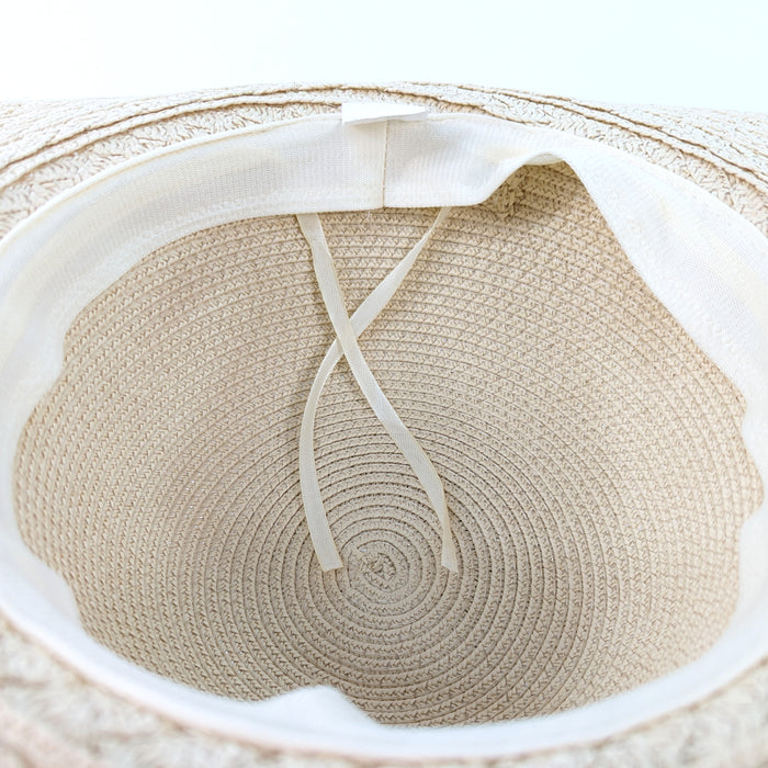 Folding Wide Brim Travel Sun Hat - Pink w/Beaded Band (59cm)