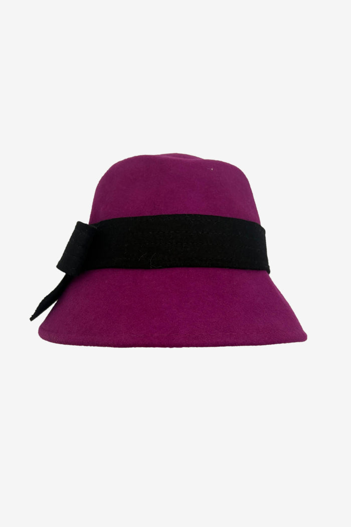 Fuchsia Felt Soft Cloche Silhouette Hat With Black Ribbon