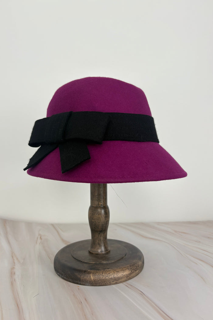 Fuchsia Felt Soft Cloche Silhouette Hat With Black Ribbon