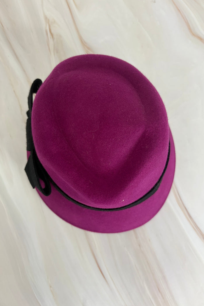 Fuchsia Felt Soft Cloche Silhouette Hat With Black Ribbon