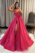 Fuchsia Prom Dress 2024 Spaghetti Straps Tulle with Slit