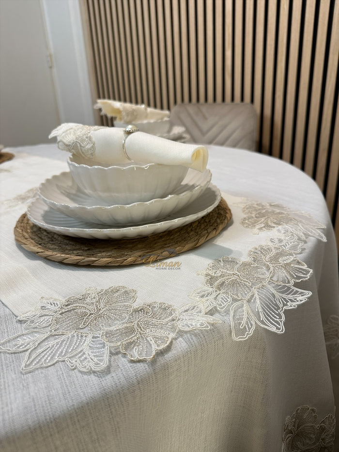 Liman Home Decor - Liman Online Gelincik Tafelkleed Set Met Server Cream 18 Delig