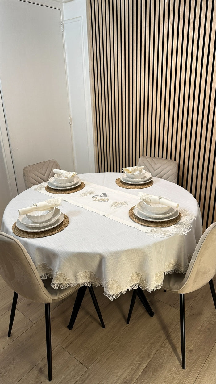 Liman Home Decor - Liman Online Gelincik Tafelkleed Set Met Server Cream 18 Delig